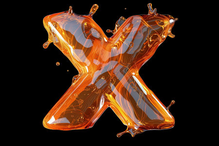 X Alphabet Letter Liquid 3D, isolated on black backgroundの素材