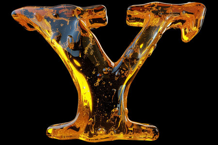 Y Alphabet Letter Liquid 3D, isolated on black backgroundの素材