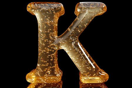 K Alphabet Letter Liquid 3D, isolated on black backgroundの素材