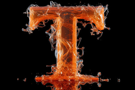 T Alphabet Letter Liquid 3D, isolated on black backgroundの素材