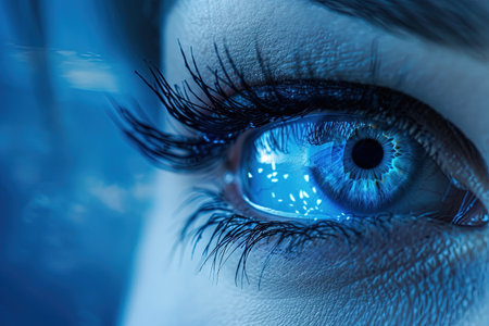 A Blue eye future vision banner Human eye technology futuristic backgroundの素材