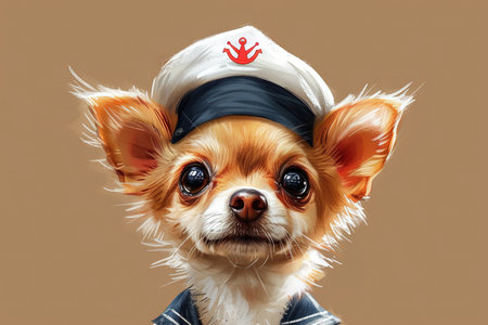 A Cute puppy dog in a sailor hat cap big eyes illustration.の素材