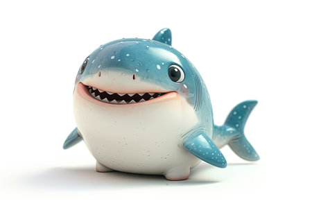 Shark fluffy funny animal caricature cartoon on white background illustrationの素材