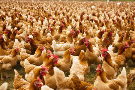Many chickens in the farmの素材