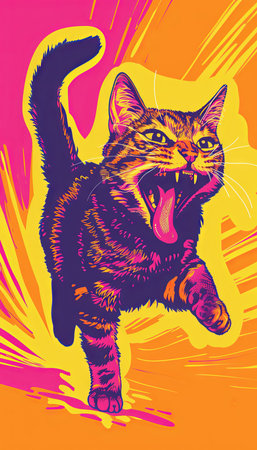 A Cat running tongue sticking out cartoonの素材