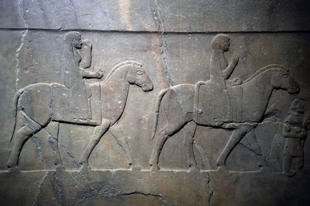 ISTANBUL, TURKEY - JANUARY 7 2024 - Istanbul Archaeological Museum. funerary stele bas reliefのeditorial素材