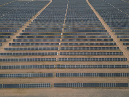 Solar energy power plant aerial panorama