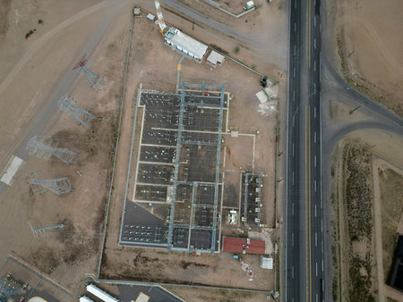 Solar energy power plant aerial panorama