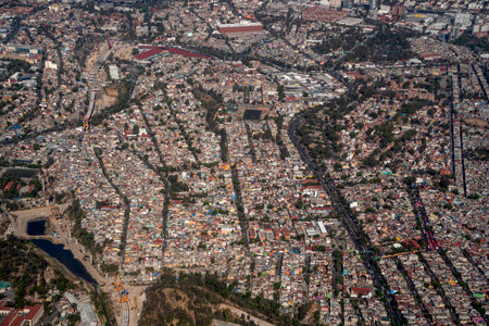 mexico city aerial view landscape from airplane aircraft panorama