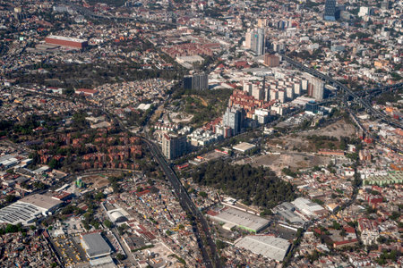 mexico city aerial view landscape from airplane aircraft panorama
