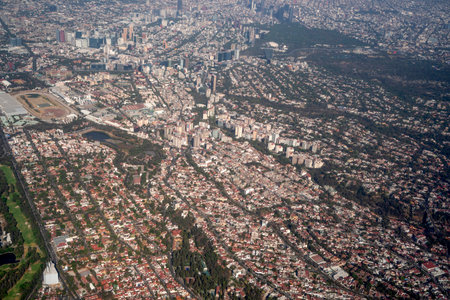 golf course in mexico city aerial view landscape from airplane aircraft panorama