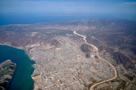 la paz baja california sur aerial view from aircraft Mexico.