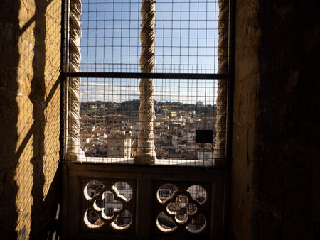 interior of stairway of Florence giotto tower detail near Cathedral Santa Maria dei Fiori, Brunelleschi Dome, Italyの写真素材