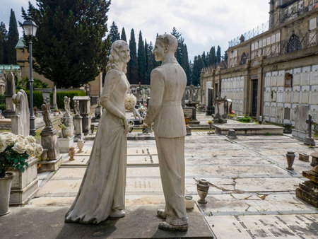 FLORENCE, ITALY - MARCH 23 2024: The monumental Cemetery of the "Porte Sante" next to the Basilica of San Miniato al Monte (St. Minias on the Mountain), in Florence, Tuscany, Italyのeditorial素材