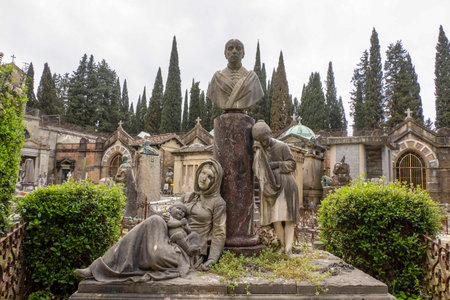 FLORENCE, ITALY - MARCH 23 2024: The monumental Cemetery of the "Porte Sante" next to the Basilica of San Miniato al Monte (St. Minias on the Mountain), in Florence, Tuscany, Italyのeditorial素材