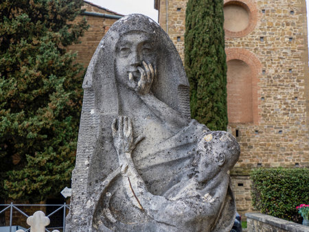 FLORENCE, ITALY - MARCH 23 2024: The monumental Cemetery of the "Porte Sante" next to the Basilica of San Miniato al Monte (St. Minias on the Mountain), in Florence, Tuscany, Italyのeditorial素材