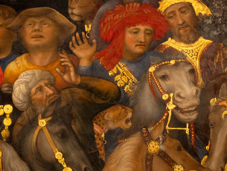 FLORENCE, ITALY - MARCH 24 2024 - The Uffizi Gallery one of the most important museums in the world mage adoration by antonello da messinaのeditorial素材