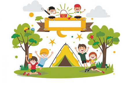 A Summer camp empty certificate, simple vector isolated on white backgroundのイラスト素材