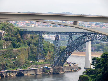 Porto an Unusual view of Luis I Bridge over Douro River, Portugal