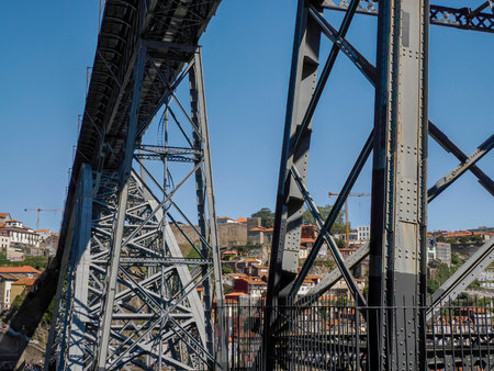 Porto an Unusual view of Luis I Bridge over Douro River, Portugal