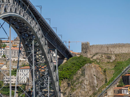 Porto an Unusual view of Luis I Bridge over Douro River, Portugal