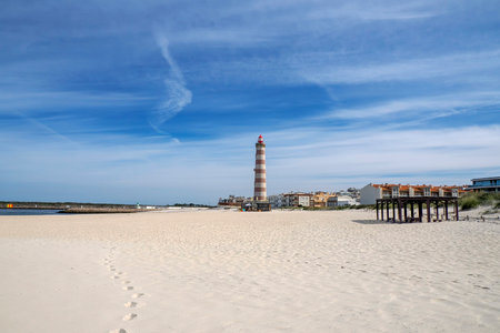 The Farol de Aveiro. Lighthouse in the coast of Aveiro, in front of Atlantic Ocean, biggest of Portugalの写真素材