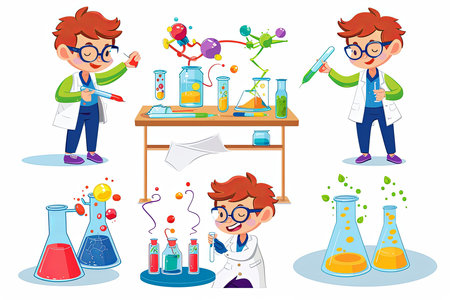 Kid playing as scientist vector illustration, isolated on whiteのイラスト素材
