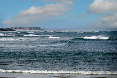 Atlantic ocean waves on Barra beach in Aveiro Portugalの写真素材