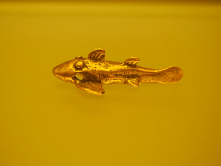 BOGOTA, COLOMBIA - JULY 3, 2024: Superb Gold artifacts on display in the Museo del Oro (Gold Museum). Isolated on backgroundのeditorial素材