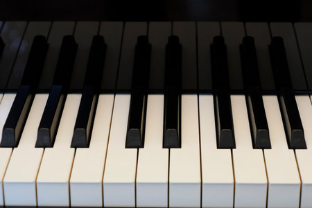 An acoustic grand piano keyboard detail close upの写真素材