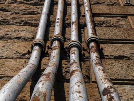 detail of pipes of the bridge connecting new york city manhattan to Roosevelt island and Queens