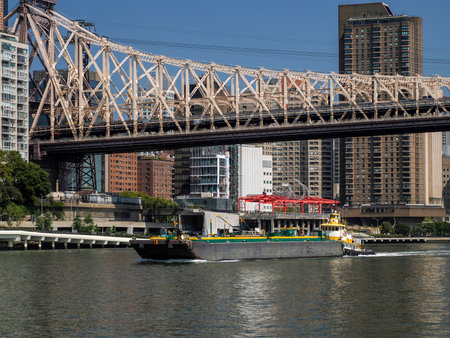 Ed Koch Queensboro Bridge connecting new york city manhattan to Roosevelt island and Queens detailの写真素材
