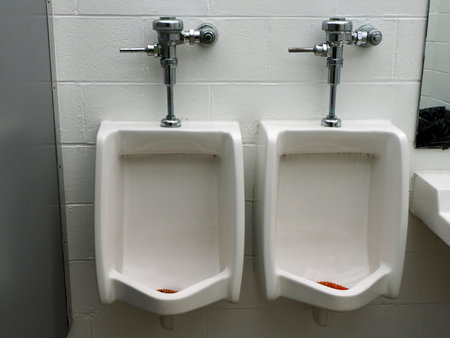 masculine public restroom urinals wc detail viewの写真素材