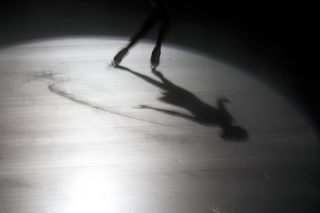 skaters ice skating detail Icy background on rink with visible traces of skating, showcasing the essence of winter sportの写真素材