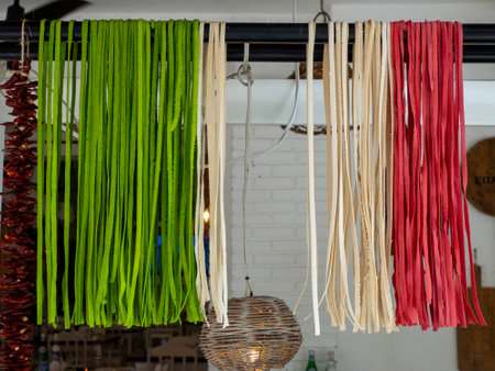 italian hand made pasta tagliatelle detailの写真素材