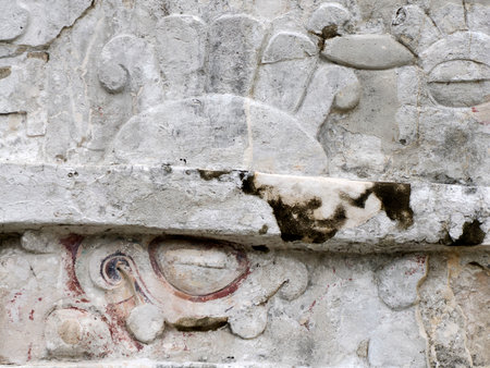 The Temple of the Frescos Tulum maya historical archaeological site ruins yucatan mexicoの写真素材