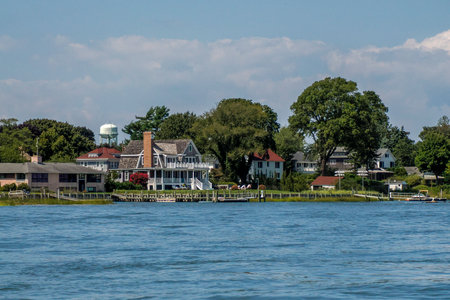 sailing in greenport long island new york coast landscape panoramaの写真素材