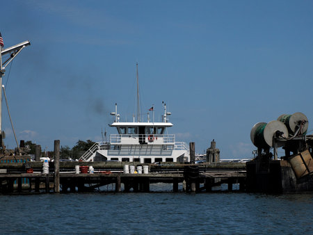 greenport harbor fishing boat long island new york panoramaの写真素材