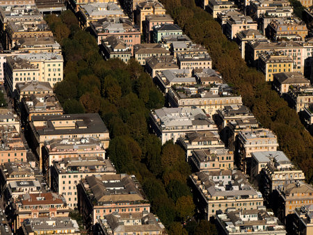 Genoa town Aerial view cityscape from airplaneの写真素材