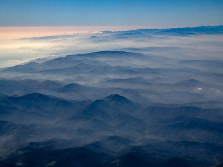 Liguria maritime alps view from airplane panoramaの写真素材