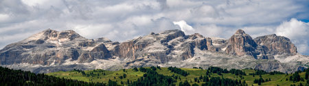 Dolomites sella mountains group view panorama landscape Italyの写真素材