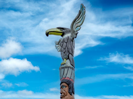 A Native Indian wooden totem detailの写真素材