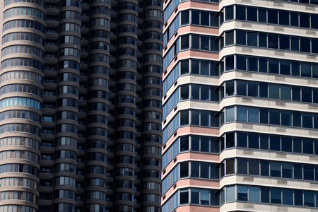 new york manhattan view from East river boat cruise detail of skyscraperの写真素材