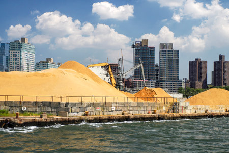 Sand depot in Queens new york view from East river boat cruiseの写真素材