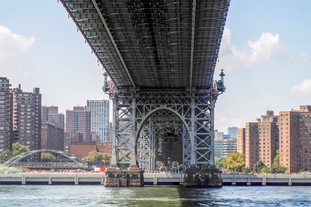 Williamsburg bridge new york manhattan view from East river boat cruiseの写真素材