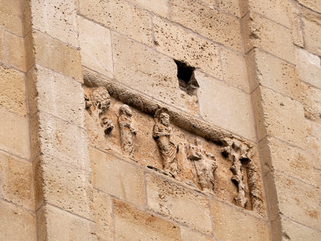 The San Zeno Basilica Church in Verona Italy, detail of exterior sculptures and bas reliefの写真素材
