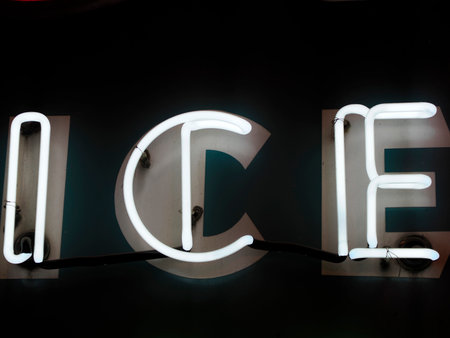 A Ice neon tube detail sign close upの写真素材