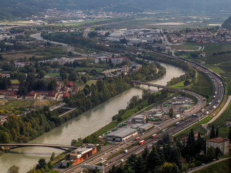Trento town Aerial View from Sardagna cable car