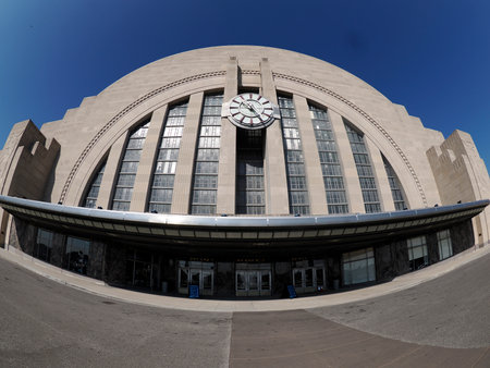 Cincinnati Ohio historical train station art deco museum exterior viewの写真素材