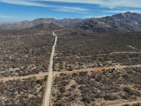 Road from La Paz to La Ventana Punta Arena aerial landscape drone shot panoramaの写真素材